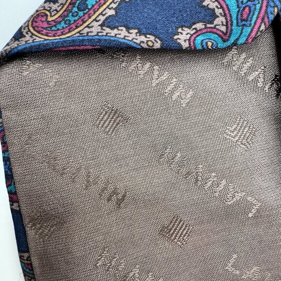 Lanvin Silk Paisley Tie โ Blue, Tan, Red, Green (Muted) 1970s Made in Canada - Picture 3 of 6